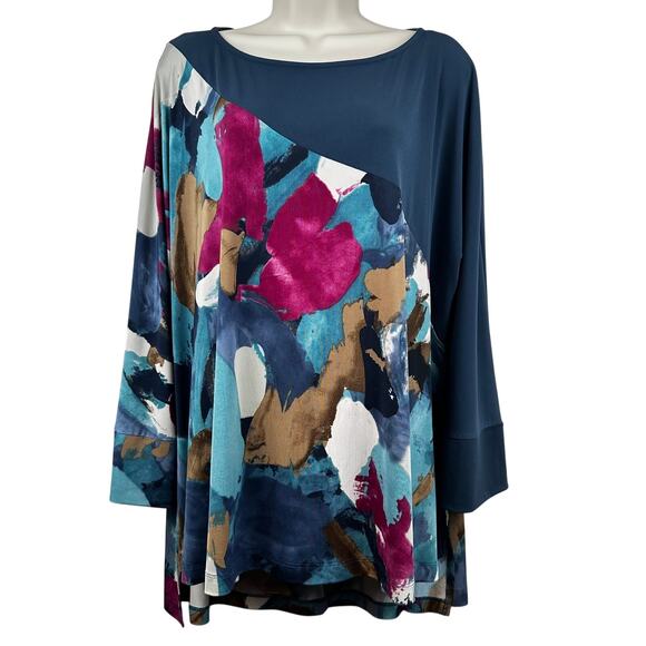 IC Collection Blouse Top Liquid Knit Abstract Watercolor XL Art to Wear Artsy - Picture 1 of 10
